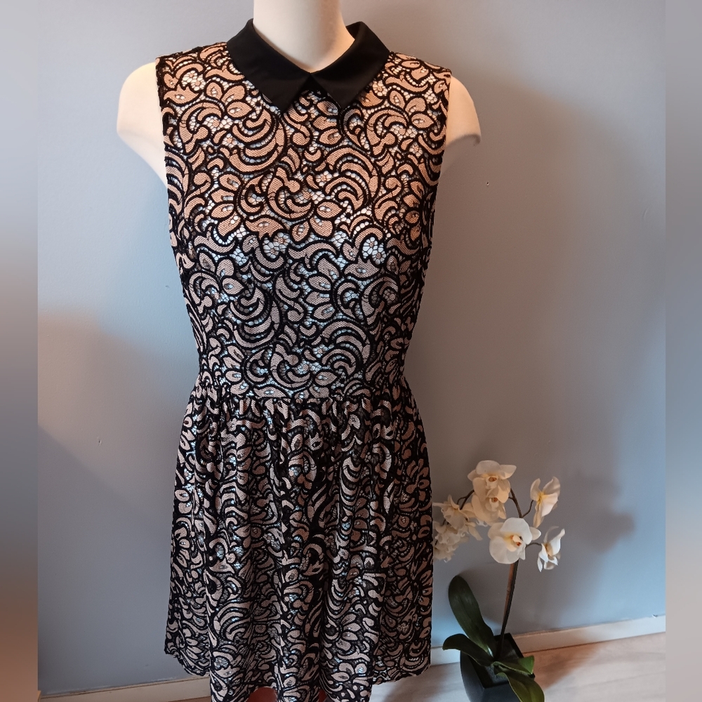 Betsey Johnson black lace overlay sleeveless dress